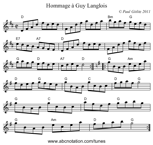 Hommage à Guy Langlois - staff notation