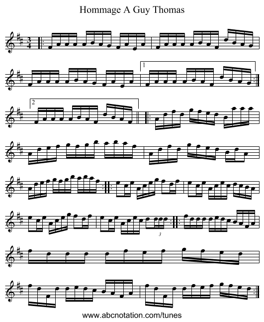 Hommage A Guy Thomas - staff notation