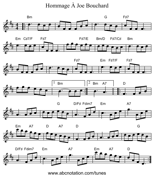 Hommage À Joe Bouchard - staff notation