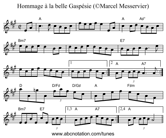 Hommage à la belle Gaspésie (©Marcel Messervier) - staff notation