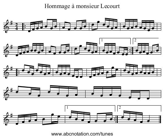 Hommage &agrave; monsieur Lecourt - staff notation