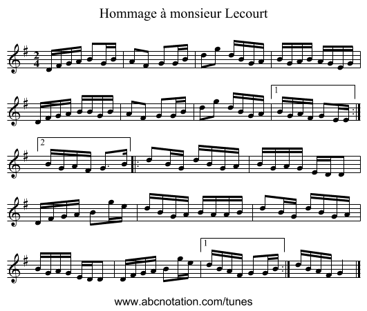 Hommage à monsieur Lecourt - staff notation