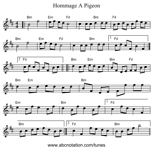Hommage A Pigeon - staff notation