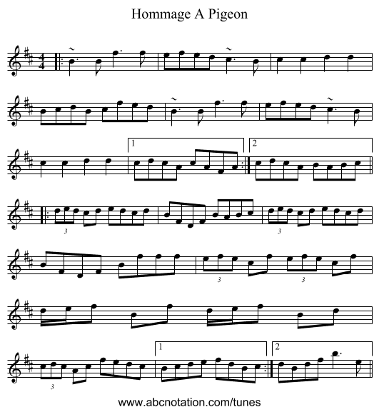 Hommage A Pigeon - staff notation