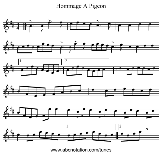 Hommage A Pigeon - staff notation