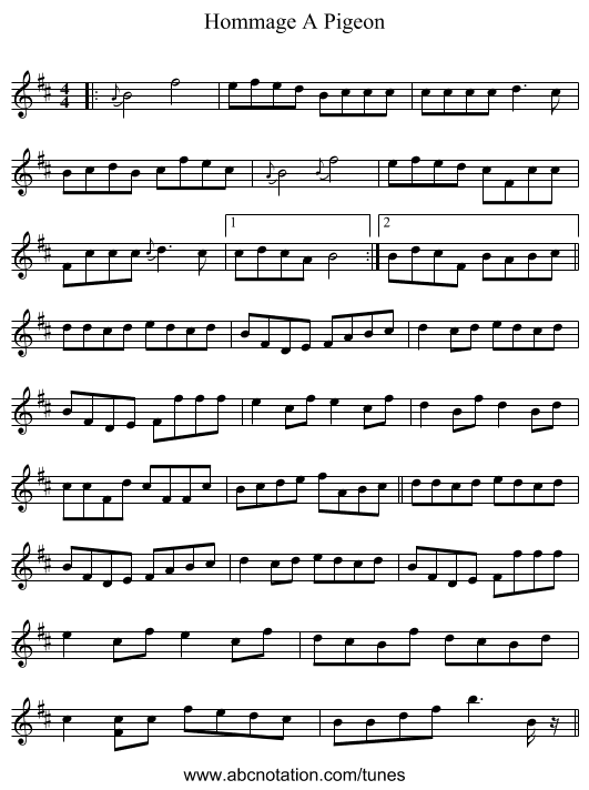 Hommage A Pigeon - staff notation