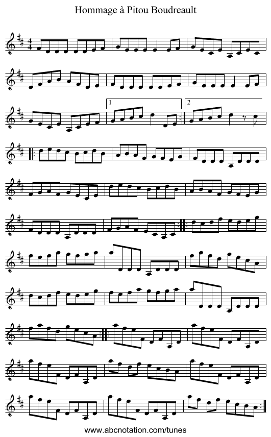 Hommage à Pitou Boudreault - staff notation