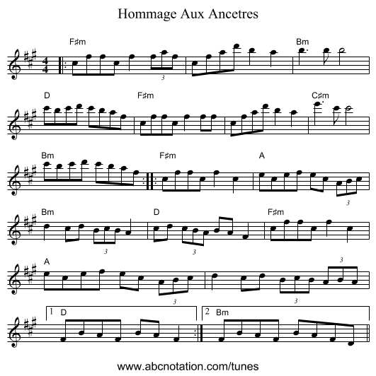 Hommage Aux Ancetres - staff notation