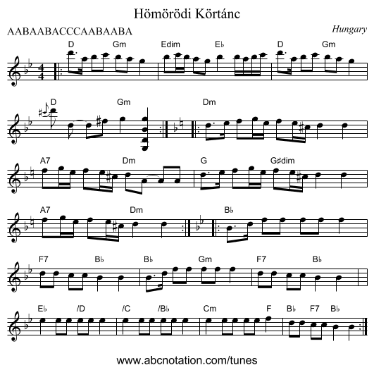 Hömörödi Körtánc - staff notation