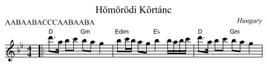 H&ouml;m&ouml;r&ouml;di K&ouml;rt&aacute;nc - staff notation