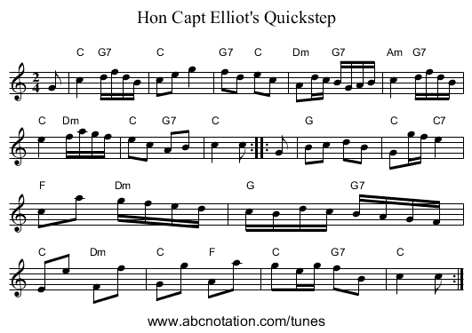 Hon Capt Elliot's Quickstep - staff notation