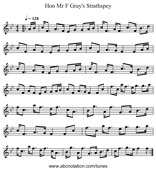 Hon Mr F Gray's Strathspey - staff notation