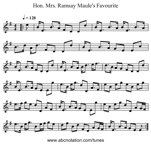 Hon. Mrs. Ramsay Maule's Favourite - staff notation