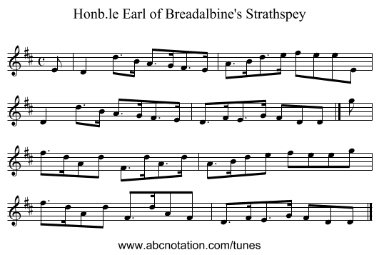 Honb.le Earl of Breadalbine's Strathspey - staff notation