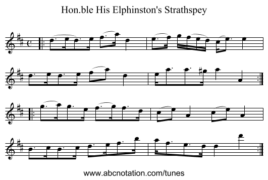 Hon.ble His Elphinston's Strathspey - staff notation