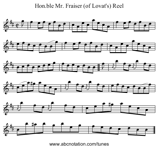 Hon.ble Mr. Fraiser (of Lovat's) Reel - staff notation