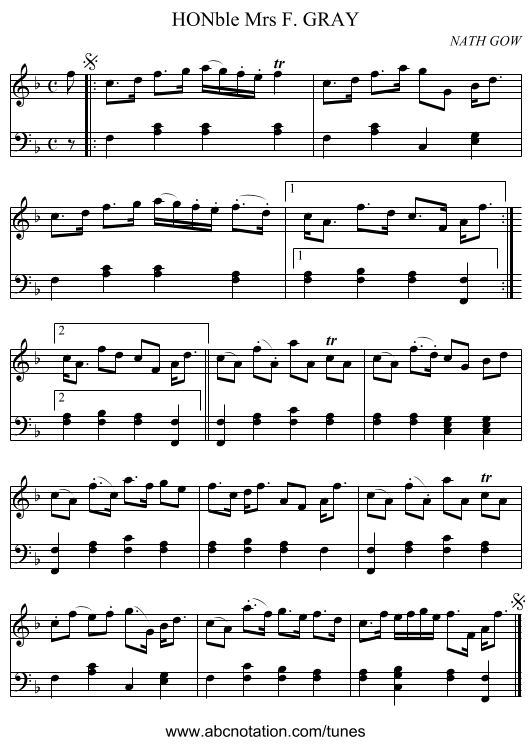 HONble Mrs F. GRAY - staff notation