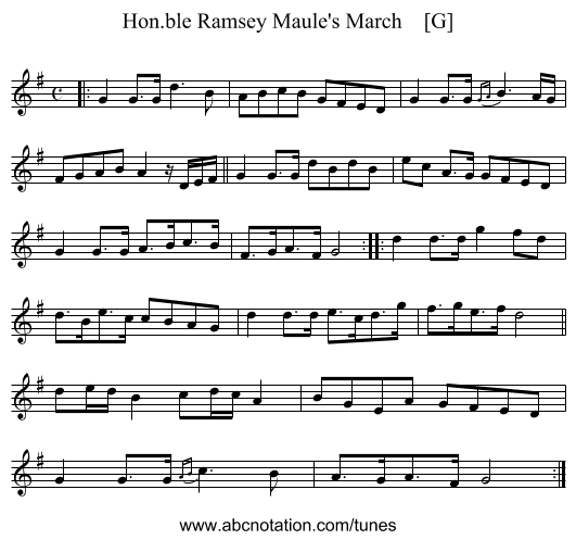Hon.ble Ramsey Maule's March    [G] - staff notation