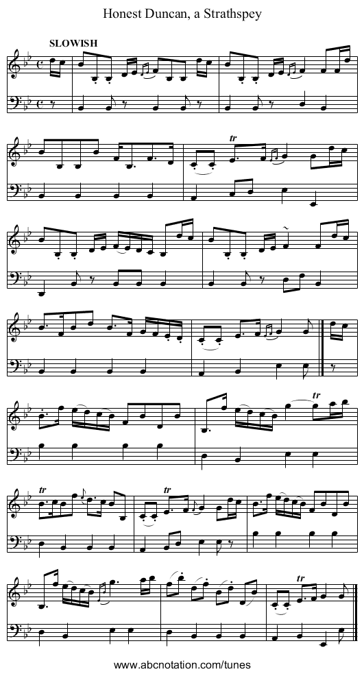 Honest Duncan, a Strathspey - staff notation