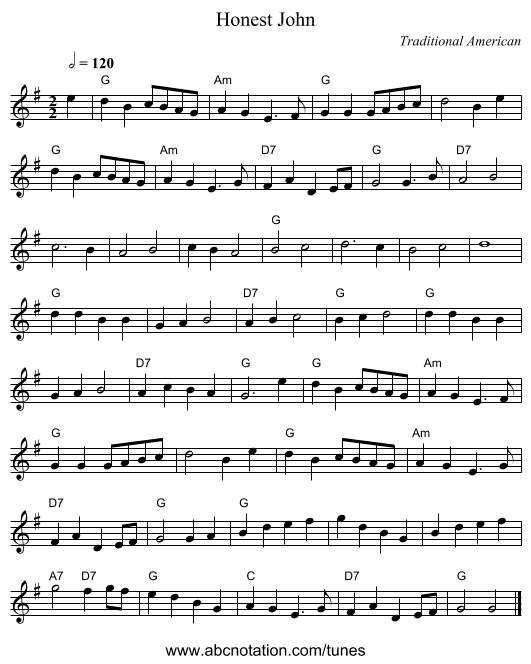 Honest John - staff notation