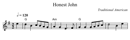 Honest John - staff notation