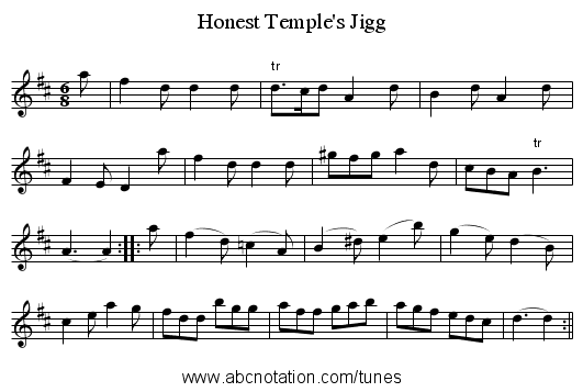 Honest Temple's Jigg - staff notation
