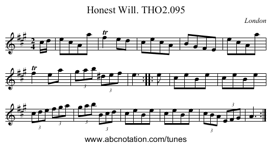 Honest Will. THO2.095 - staff notation