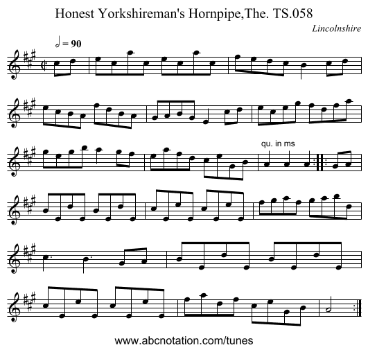 Honest Yorkshireman's Hornpipe,The. TS.058 - staff notation