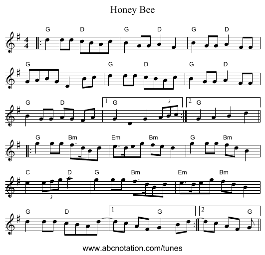 Honey Bee - staff notation