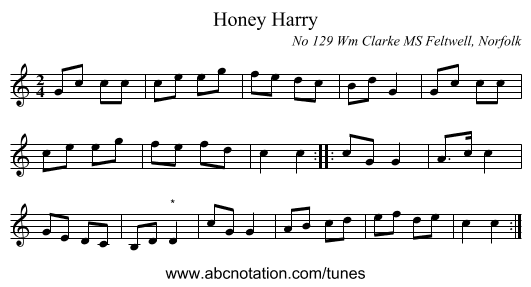 Honey Harry - staff notation