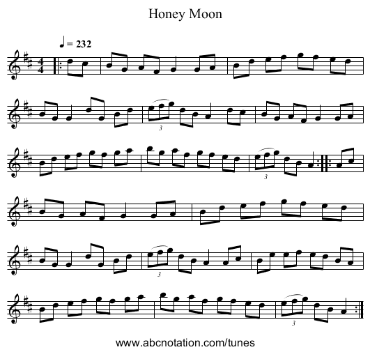 Honey Moon - staff notation
