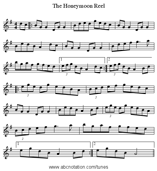Honeymoon Reel, The - staff notation