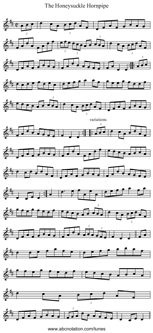 Honeysuckle Hornpipe, The - staff notation