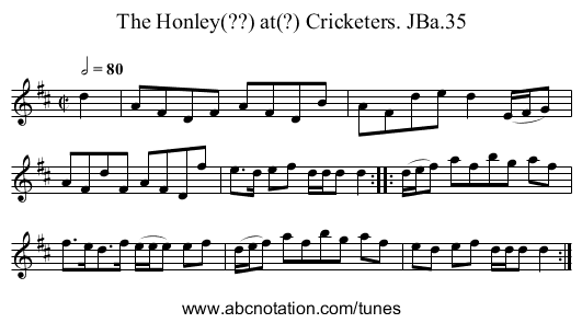 Honley(??) at(?) Cricketers. JBa.35, The - staff notation