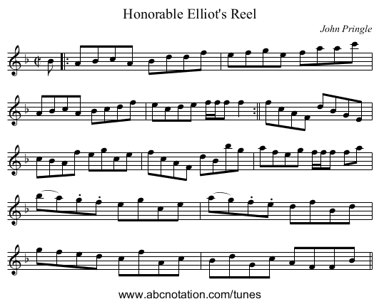 Honorable Elliot's Reel - staff notation