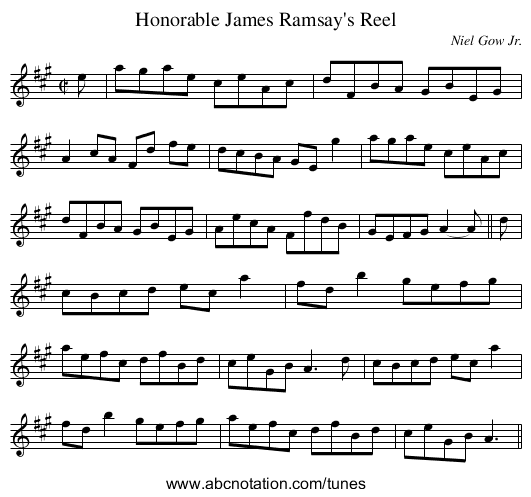 Honorable James Ramsay's Reel - staff notation