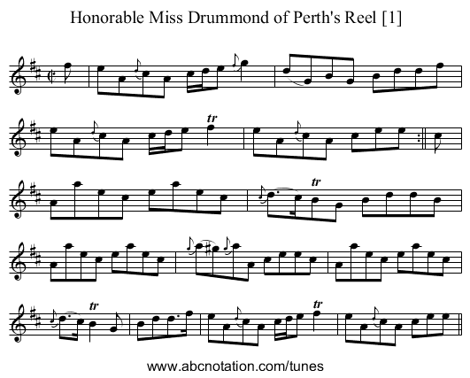Honorable Miss Drummond of Perth's Reel [1] - staff notation