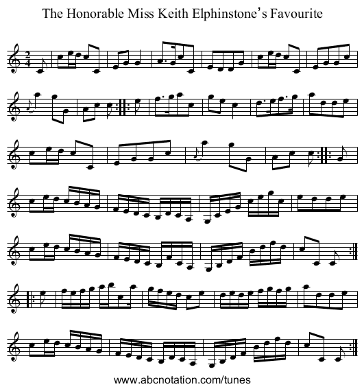 Honorable Miss Keith Elphinstone’s Favourite, The - staff notation