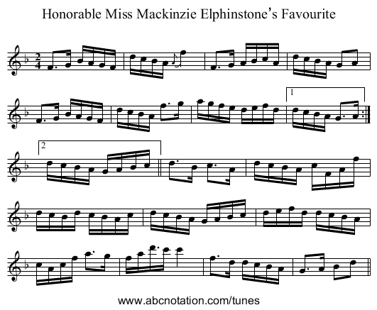 Honorable Miss Mackinzie Elphinstone’s Favourite - staff notation