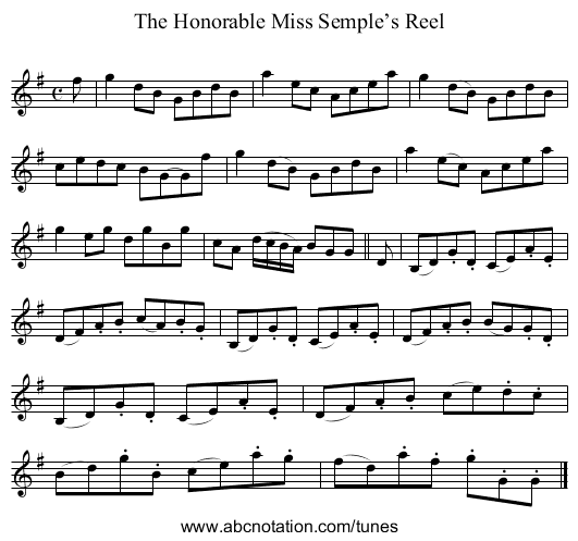 Honorable Miss Semple’s Reel, The - staff notation