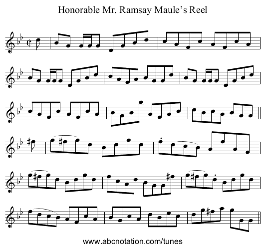 Honorable Mr. Ramsay Maule’s Reel - staff notation