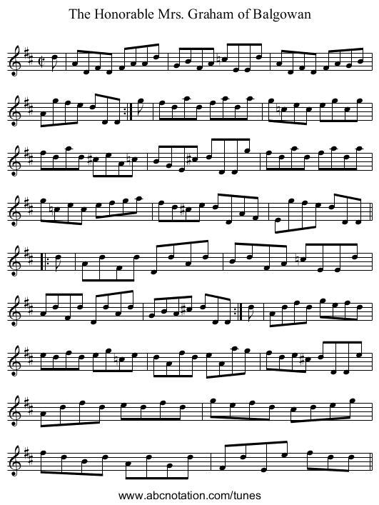 Honorable Mrs. Graham of Balgowan, The - staff notation