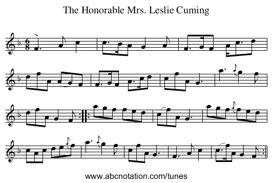Honorable Mrs. Leslie Cuming, The - staff notation