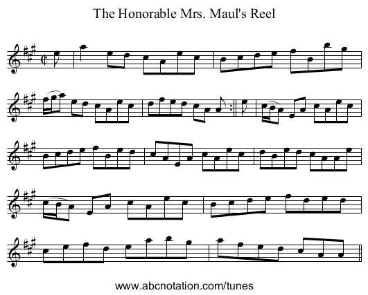Honorable Mrs. Maul's Reel, The - staff notation