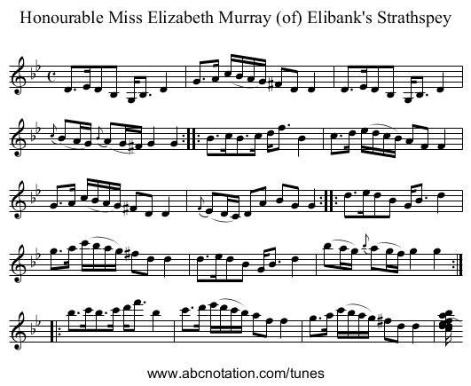 Honourable Miss Elizabeth Murray (of) Elibank's Strathspey - staff notation