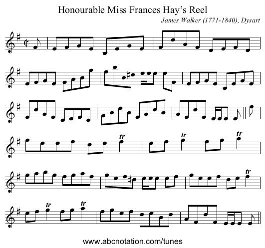 Honourable Miss Frances Hay’s Reel - staff notation