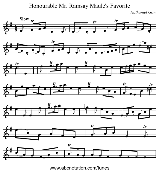 Honourable Mr. Ramsay Maule's Favorite - staff notation