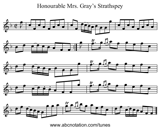 Honourable Mrs. Gray’s Strathspey - staff notation