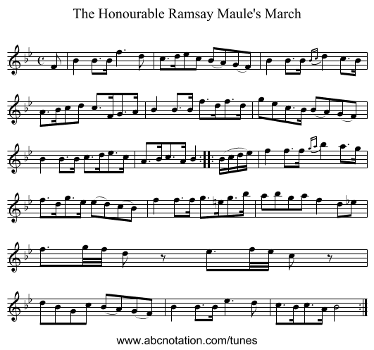 Honourable Ramsay Maule's March, The - staff notation