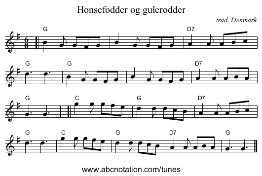 H&oslash;nsef&oslash;dder og guler&oslash;dder - staff notation